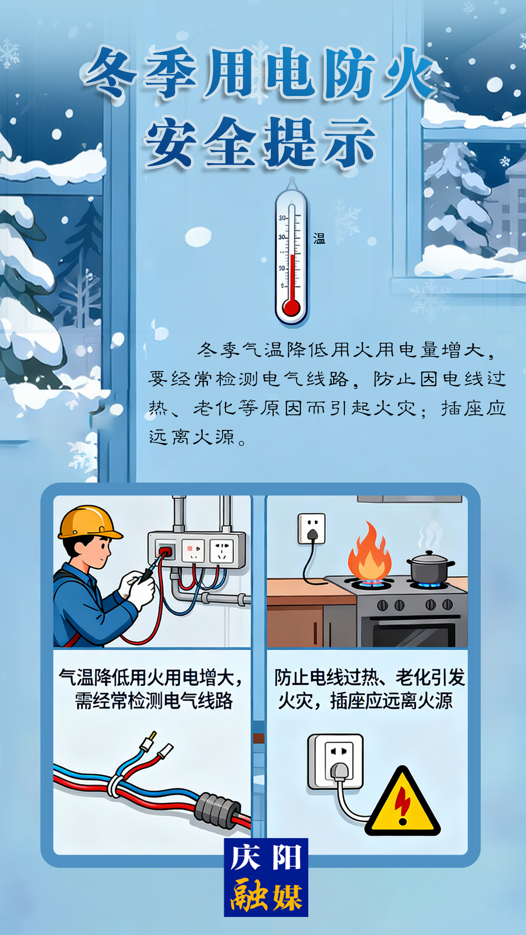 【全國消防宣傳月】冬季用電防火安全提示丨要經(jīng)常檢測電氣線路，防止電線過熱、老化而引起火災(zāi)