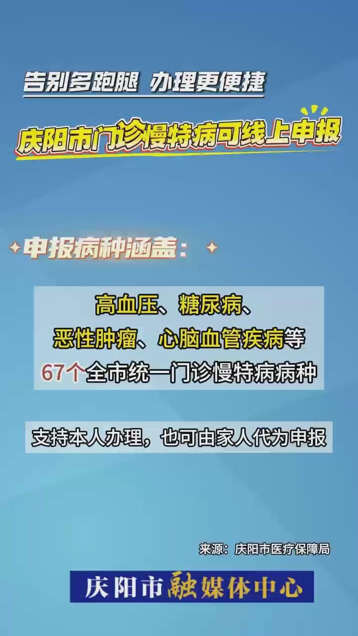 好消息！慶陽市門診慢特病可以線上申報(bào)了，零跑腿更省心！